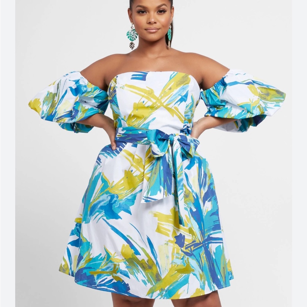 NWT Fashion to Figure Elizabeth Watercolor Print Puff Sleeve Dress